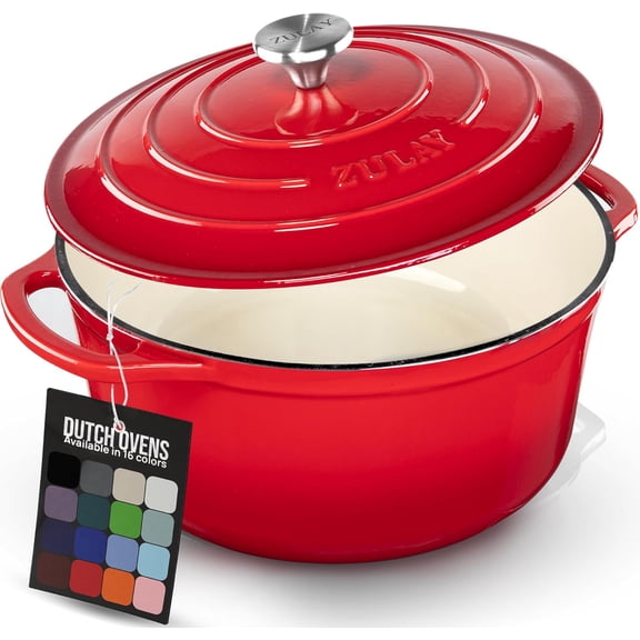 6 Quart Enameled Cast Iron Dutch Oven Pot with Lid – Premium Durability & Safe up to 500°F Heavy Duty Cookware Perfect for Bread Baking, Stews, ising Roasting Red