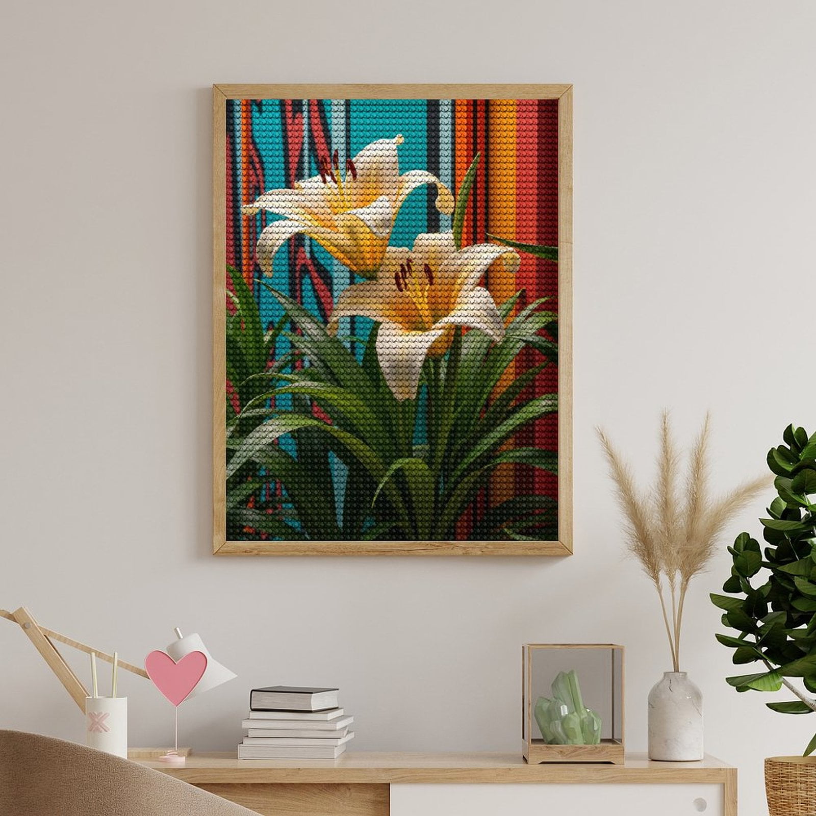 Diamond Art Kits for Adults, Yellow Lilies Colorful Background 5D Diamond Painting Kits for Adults Beginners, DIY Full Drill Diamond Painting, Gem Art and Crafts 12x16