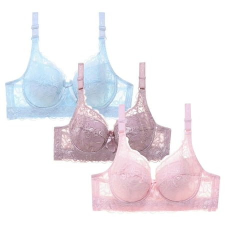 XFLWAM Minimizer Bra for Women Plus Size Bra with Underwire Woman s Full Coverage Lace Bra Unlined Non Padded Bra 3 Packs