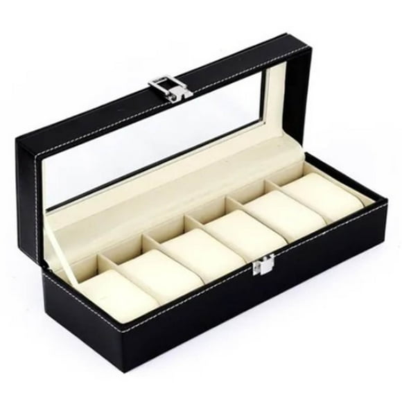 Caja de almacenamiento para relojes, organizador de relojes, caja de reloj con 6 ranuras, vitrina para relojes construida para profesionales