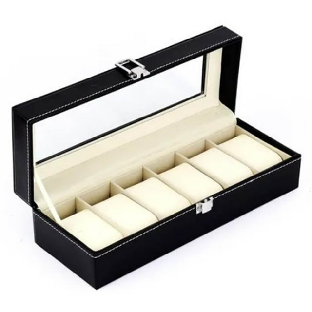 Caja de almacenamiento para relojes, organizador de relojes, caja de reloj con 6 ranuras, vitrina para relojes construida para profesionales
