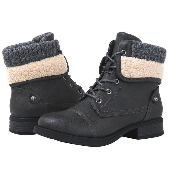 GLOBALWIN Women's lace Up Boots for Women with Low Heel 7M Grey