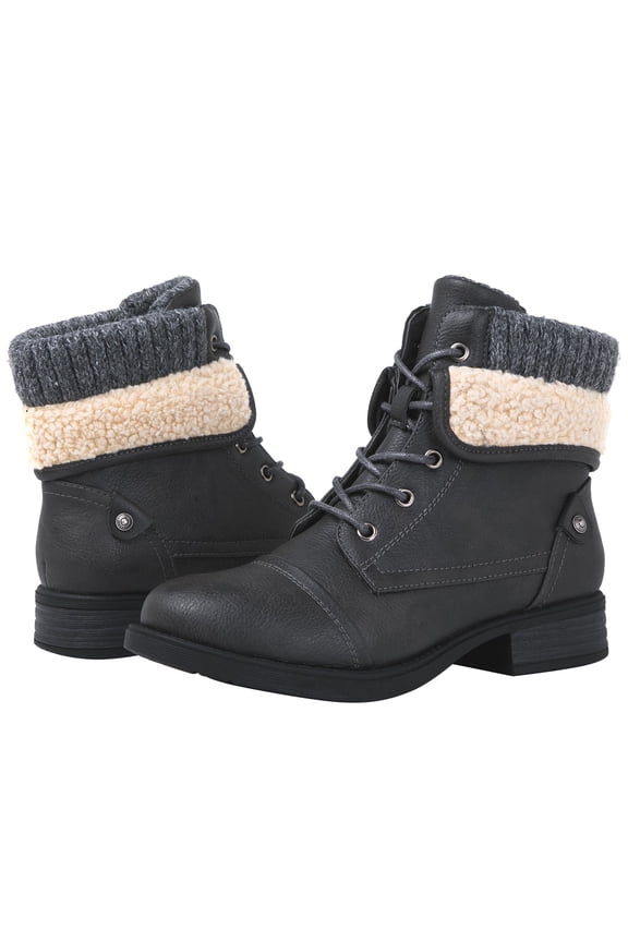 GLOBALWIN Women's lace Up Boots for Women with Low Heel 8.5M Grey