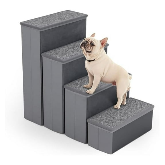 4-Step Dog Stairs, 23 Inch Tall Foldable Pet Stairs for Small and Medium Dogs Cats, with Storage Compartments and Non-Slip Bottom, Adjustable Dog Steps for Bed, Couch, or Sofa