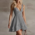 thumbnail image 5 of Women's Deep V Neck Dresses Sleeveless Twist Waist Tiered Ruffle Hem Mini Dress Summer Going Out Party Outfits Gray 3XL, 5 of 6