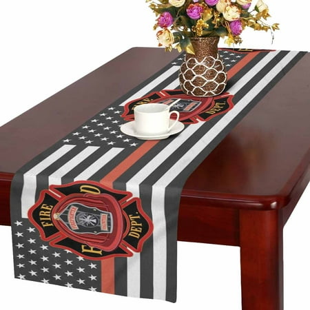 MKHERT Tattered Flag Red Line Fire Fighter Flag Table Runner Home Decor for Wedding Banquet Decoration 16x72 Inch