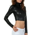 thumbnail image 4 of Sakkas Matte Liquid Mock Neck Turtleneck Long Sleeve Crop Top - Made in USA - Black - 1X, 4 of 6