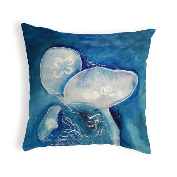Betsy Drake Interiors Blue Jellyfish No Cord Pillow 18x18