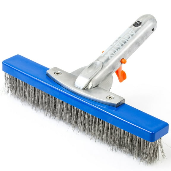 Aquatix Pro Heavy Duty Pool Brush, 10" Brush for Stubborn Stains, Aluminum Handle, Steel Bristles