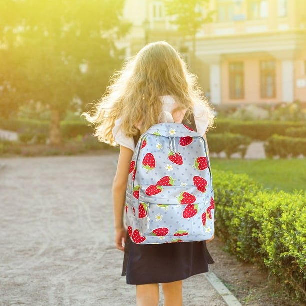 Lonchera, cajas Bento, mochila con estampado floral de fresas para niñas, mochila escolar de moda para el campus, adecuada para la escuela secundaria, mochilas