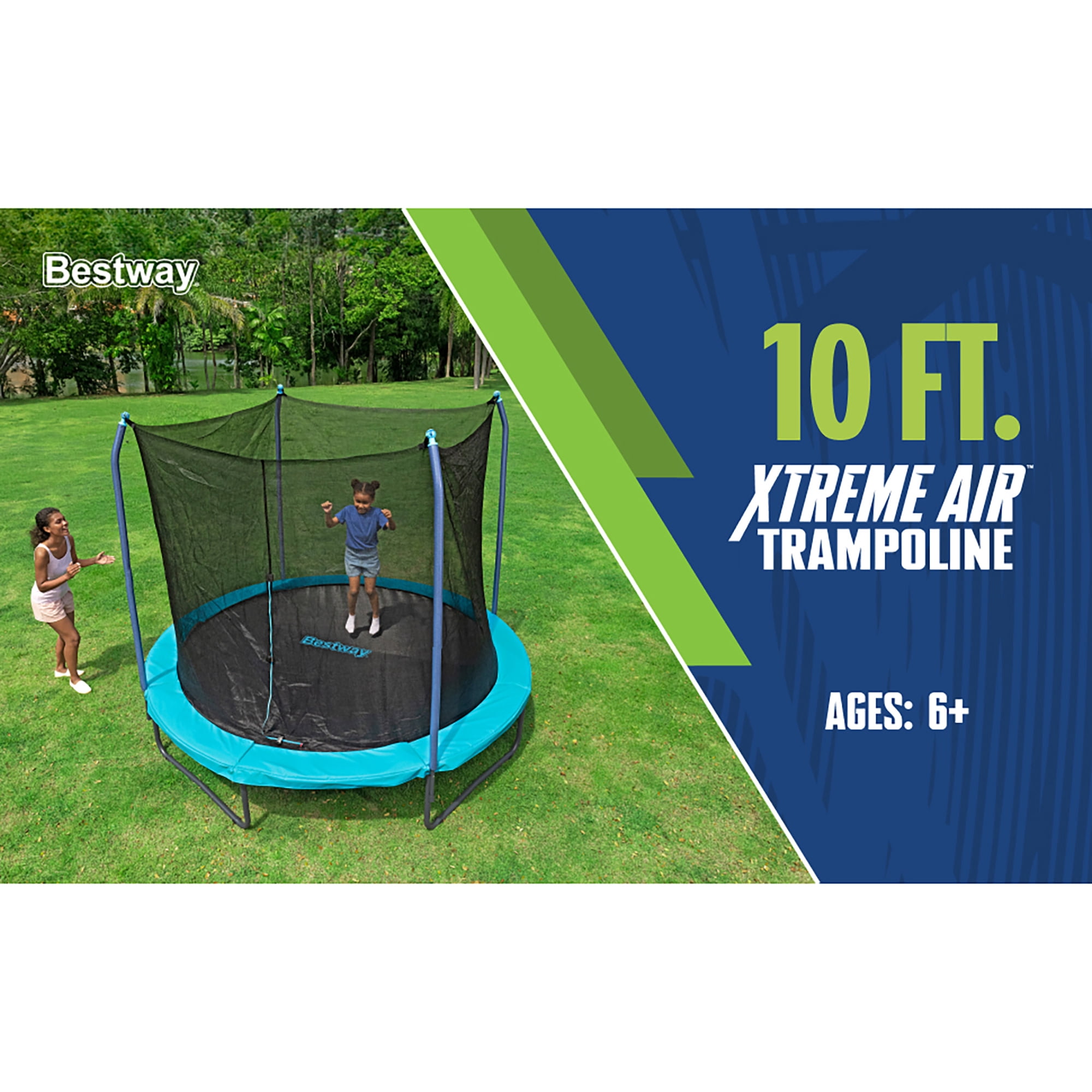Bestway Xtreme Air 10 ft Trampoline for Kids & Adults, No-Gap Enclosure, Foam-Padded Poles
