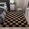 thumbnail image 3 of ZENELESS Checkered Fluffy Area Rugs for Living Room,4x6 Soft Plush Carpet for Bedroom Bedside Kids Teen Dorm Nursery Home Decor,Black and Camel, 3 of 7