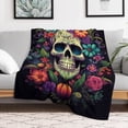 thumbnail image 5 of Colorful Flower Skull Flannel Blanket Lightweight Blanket for Couch Sofa Bed, Super Soft Cozy Print Warm Blanket, 5 of 8