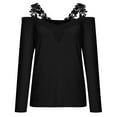 thumbnail image 4 of Lilgiuy Fashion Women's V-Neck Casual Long Sleeve Lace Patchwork Solid Blouse Top Clearance, 4 of 5