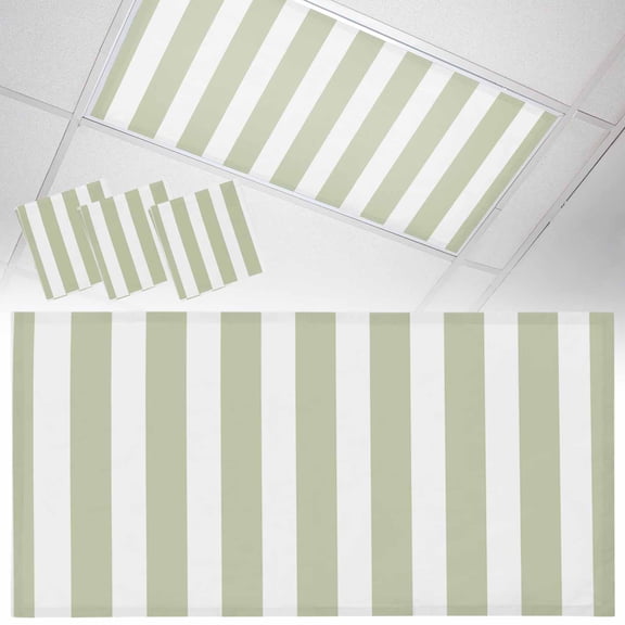 Ceiling Light Cover for Classroom, Sage Green White Geometric Stripes Magnetic Fluorescent Light Covers Filter for School,Office, 2X4  FT, Pack of 3, Minimalist Modern Art