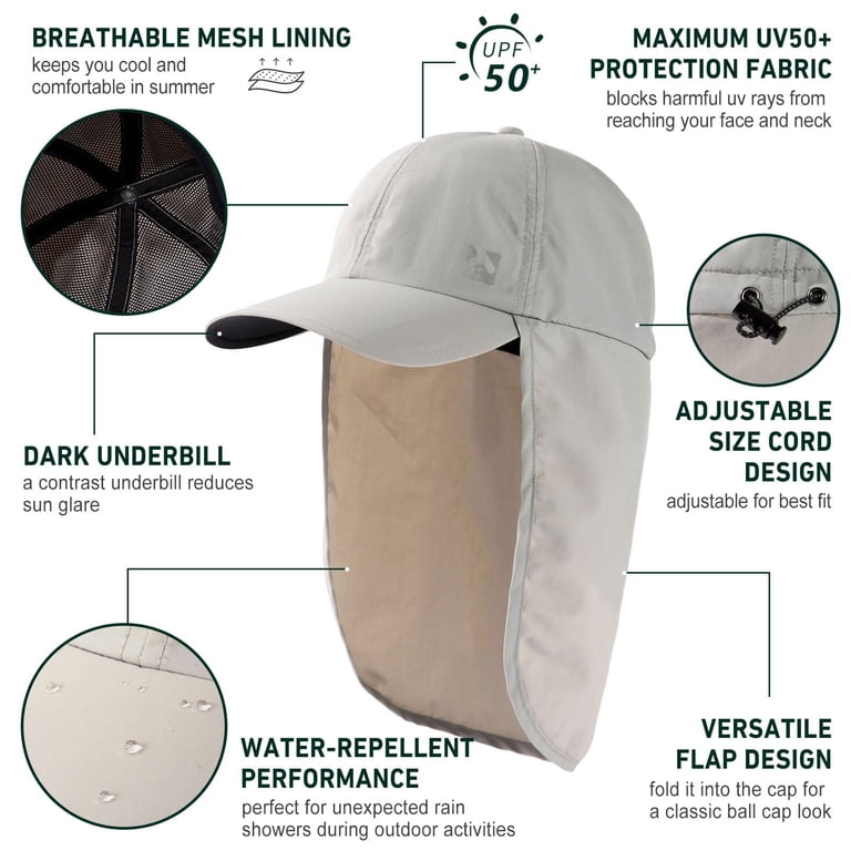 TOP-EX XL/XXL Waterproof Baseball Cap Men with Neck Flap UPF 50