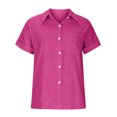 thumbnail image 6 of Otntypg Plus Size Linen Shirts for Women Lightweight Casual Summer Short Sleeve Button Down Beach Hawaiian Vacation Tees Tops Trendy Oversized Cotton Collared Tshirt with Pockets A-Hot Pink XXXXL, 6 of 9