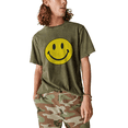 thumbnail image 2 of CustomMagic Unisex Smiley Face Oversized Printed Shirt Casual Vintage Wash Short Sleeve T-shirt Olive, XL, 2 of 6