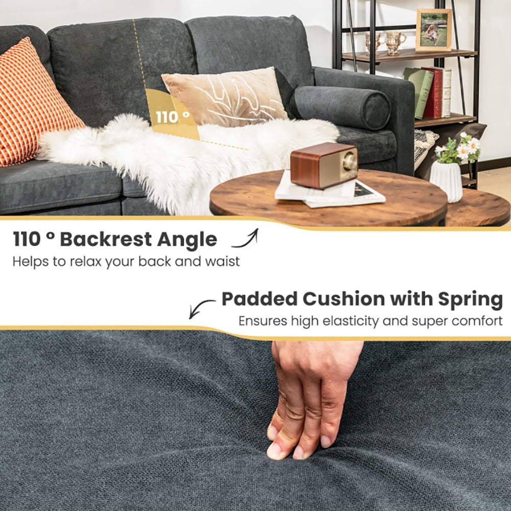 Finihen L-Shaped Sectional Sofa Couch, Sofa Bed, 3 Seat L-Shape Movable Convertible Sectional Sofa with Ottoman, for Living Room, Gray Finihen L-Shaped Sectional Sofa Couch, Sofa Bed, 3 Seat L-Shape Movable Convertible Sectional Sofa with Ottoman, for Living Room, Gray