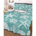 thumbnail image 3 of Quilts Full Size, Starfish Teal Coastal Soft Comforter Bedding Set for Bed, Summer Nautical Shell Beach Lightweight Quilted Bedspread with Pillow Cover(2 Pieces) for All Season, 78x90 Inch, 3 of 9