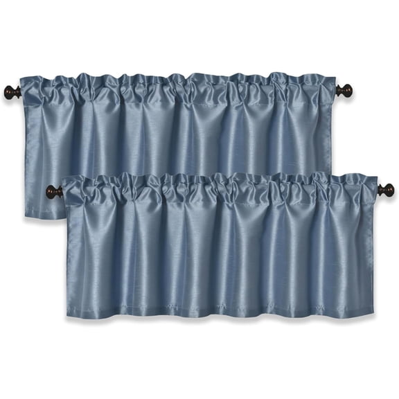 Aiking Home Faux Silk Slub Textured Light Filtering Valance Curtains - Rod Pocket Rustic Farmhouse Window Valances for Kitchen Living Room Bedroom, Slate Blue, 56" W x 16" L (2 Panels)