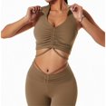 thumbnail image 2 of Top deportivo para mujer para ejercicios de alto impacto, diseño de espalda bonita, ropa de entrenamiento a prueba de golpes, sujetador de yoga con solapa marrón talla L, 2 of 7