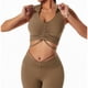 thumbnail image 1 of Brasier deportivo de nailon para mujer, con solapa, para yoga, yoga, baile, compras, viajes, correr, (XL-marrón), 1 of 5