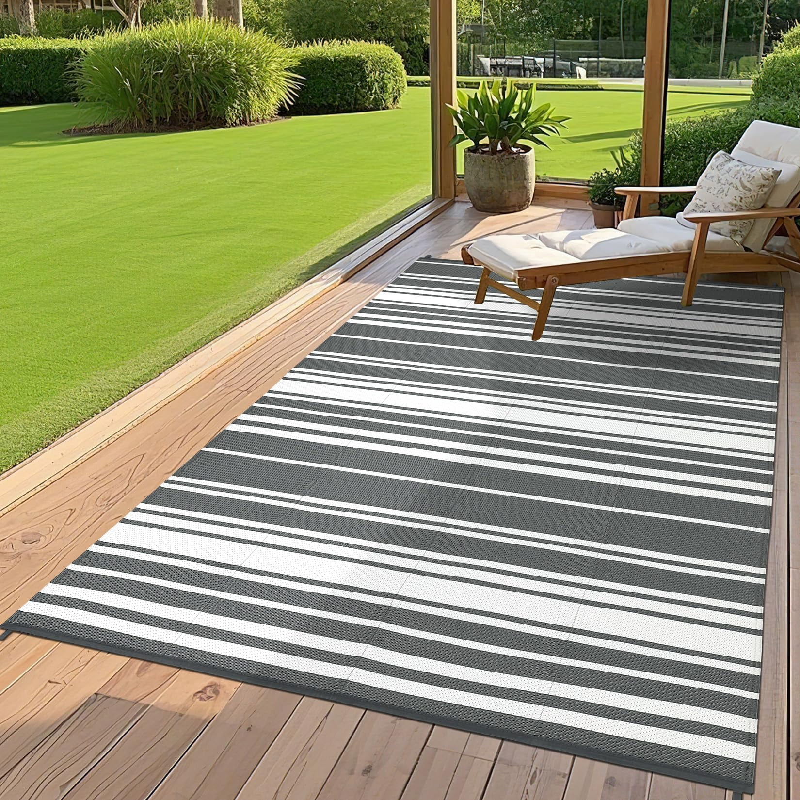 Danolapsi Outdoor Rug Mat for Patio,8x10 Plastic Straw Rug,Waterproof Plastic Straw Mats,Modern Striped Outdoor Camping Rugs for Patio,RV,Porch, Deck,Backyard,Balcony,Camping,Trailer
