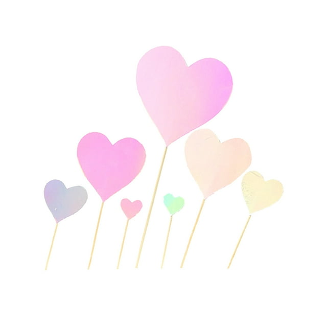 VONKY 7pcs/set Cake Topper Heart Shape Wedding Birthday Cake Simple Design Paper Top Flag Decoration, Pink