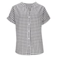 thumbnail image 2 of TaTaai Ladies Loose V Neck Plaid Short Sleeve Button Tunic Blouse Imitation Linen Soft Comfortable Casual Daily Commute Party Vacation Wear Top Gift, 2 of 8