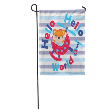 Laddke Cute Fox Flies Helicopter And Hello World Text Cartoon