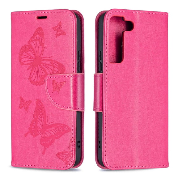 Wallet Case for Samsung Galaxy S22 Plus/S22+ 5G 2022,Allytech Embossed Butterfly PU Leather Scratch Free Credit Card Slots Holder Magnetic Snap Case with Hand Strap for Galaxy S22 Plus/S22+ 6.6", Red