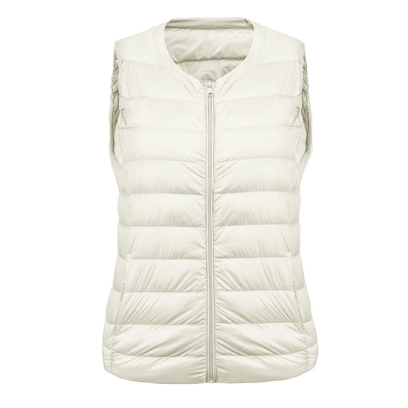 RYRJJ Women's Lightweight Puffer Vest Crew Neck Zip Up Quilted Outerwear Winter Thermal Sleeveless Gilet Jackets with Pockets(White,XXL)