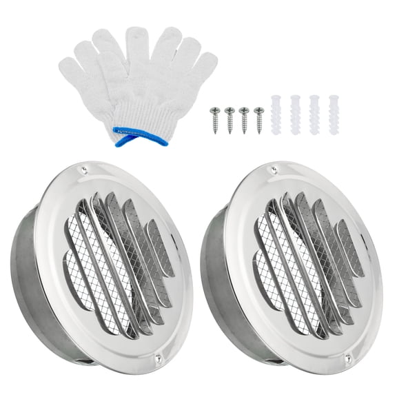 Uxcell 4.5" Round Soffit Air Vents, 2 Set Stainless Steel Louver Grille Vent Cover Mesh Air Outlet for Kitchen Bathroom