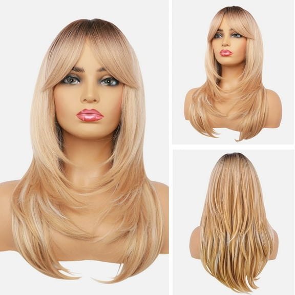 UTOURS 25.5in Blonde Fluffy Long Bangs Dyed Wig White Medium Length Hair Wig Synthetic Wigs Hd Frontal