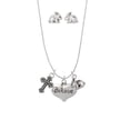 thumbnail image 3 of Silvertone Large Believe with Ribbon Heart Silver Tone Cross and Bunny Necklace and Earrings Set, 3 of 5