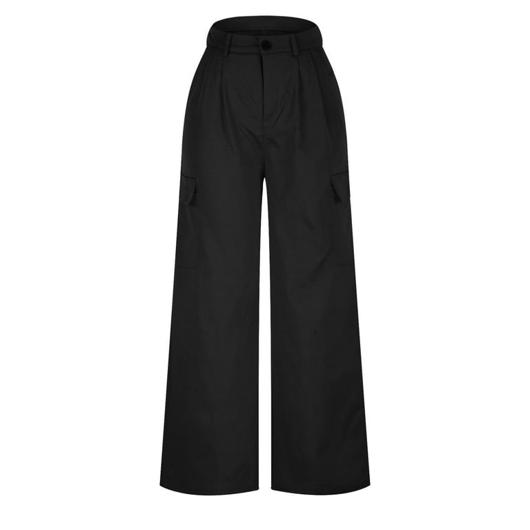 JWZUY Women's Elastic High Waisted Wide Leg Palazzo Pants Loose Casual  Pleated Chiffon Trousers Black M
