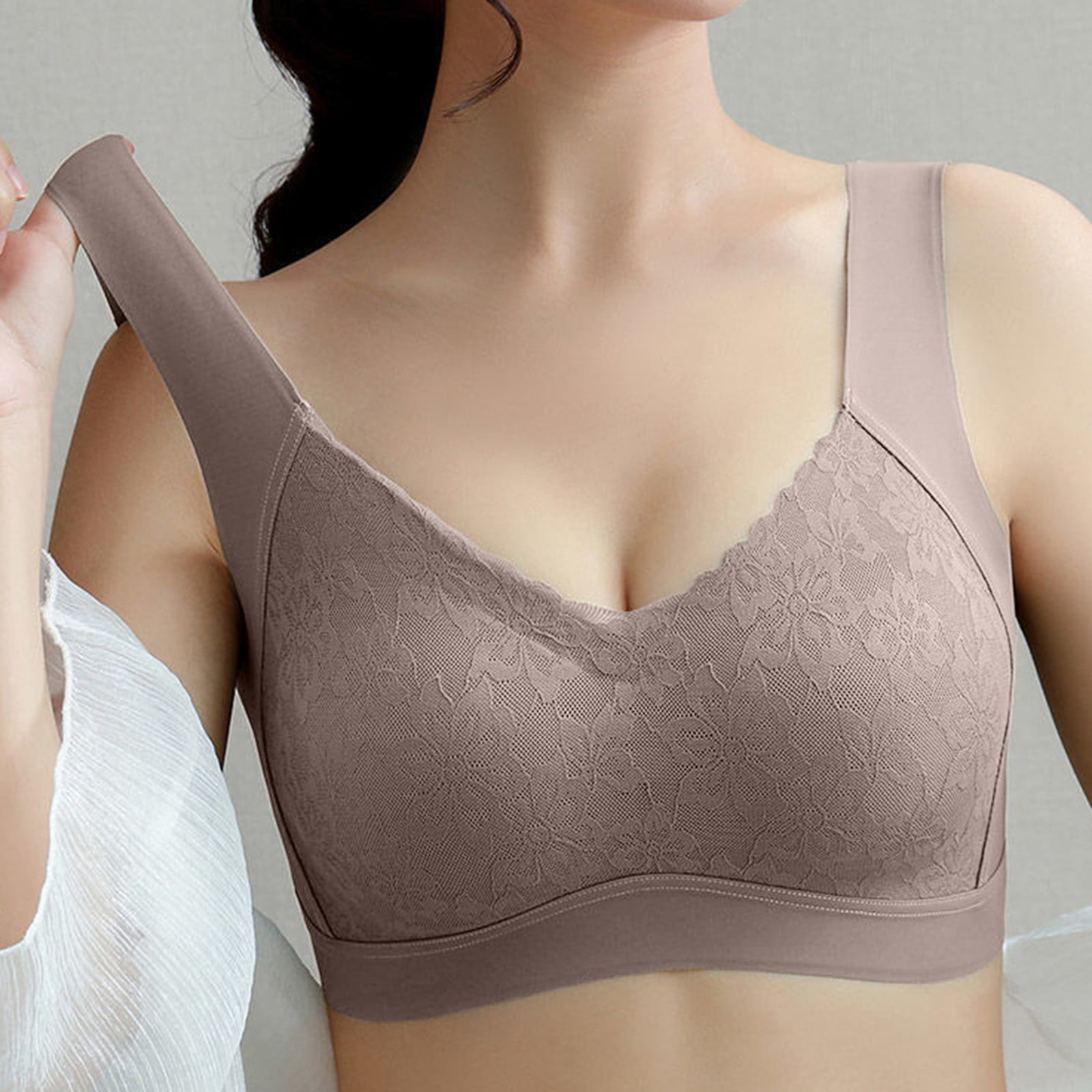 PMUYBHF Strapless Bras for Women Wireless Bra Non-Slip Women's Minimalist  Lace and Back Gathered and Seamless and Comfortable Bra Push up Bras for