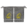 thumbnail image 2 of Monogrammed Washcloth Towel, Personalized Gift, 13x13 Inches - Set of 2 - Gold Script Embroidered Towel - Extra Absorbent 100% Turkish Cotton - Soft Terry Finish - Initial Q Gray Towels, 2 of 3