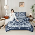 thumbnail image 4 of Manfei bohemian Flowers Queen Comforter Set,Victorian Baroque Damask Bedding Sets,Blue White Bedding Comforter Set For Girls Kids,Luxury Bedroom Decor Reversible,3pcs, 4 of 8