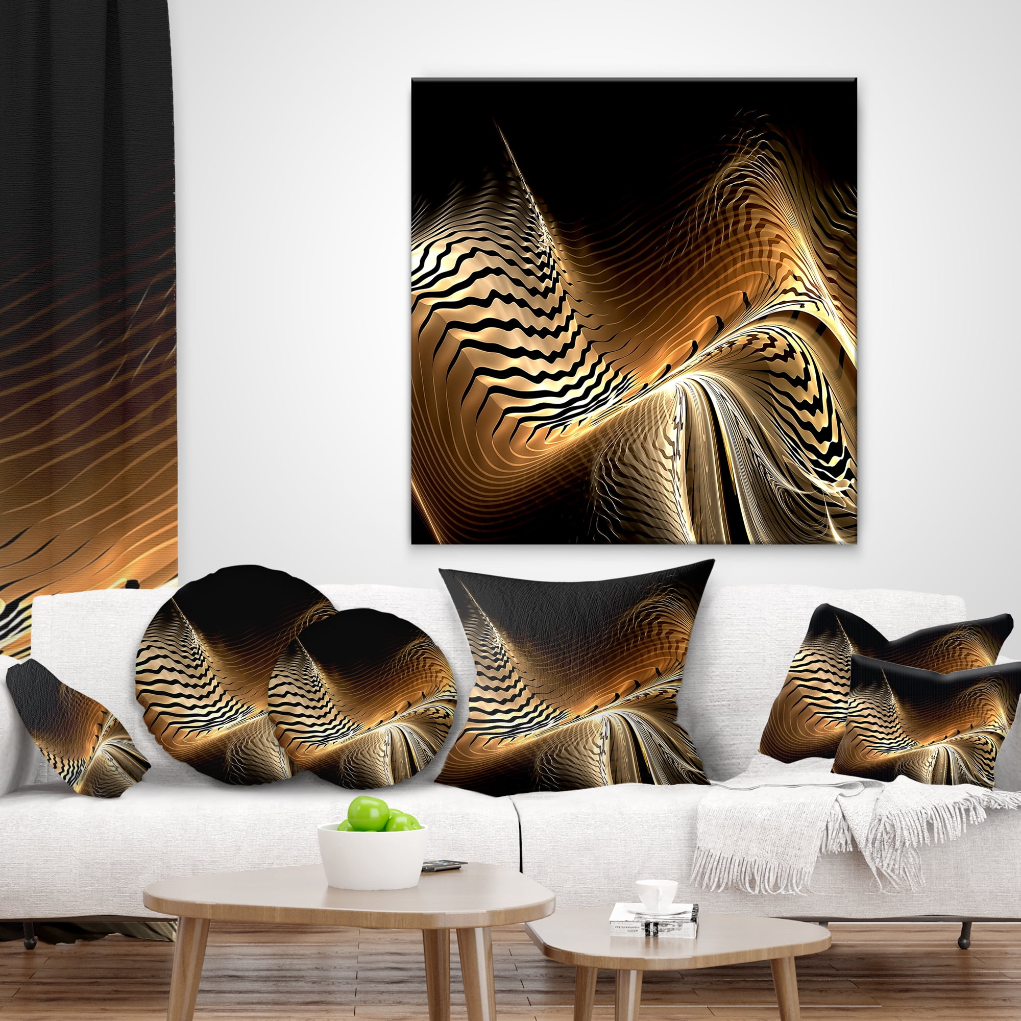 Designart Brown Black Abstract Fractal Design - Abstract Throw Pillow - 12x20