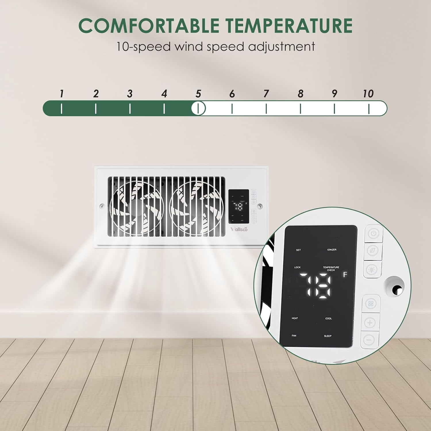 Register Booster Fan 4"x10", 10-Speed Quiet Vent Fan with Negative Ion, Thermostat & Remote, Enhances and Improves Heating & Cooling Efficiency, Air Vent Booster for Home Room Comfort, White