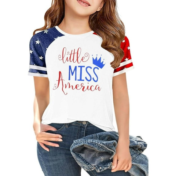 Hiijoy Toddler Girls Independence Day T-Shirt 4th of July Short Sleeve T Shirt, Sizes 3-13