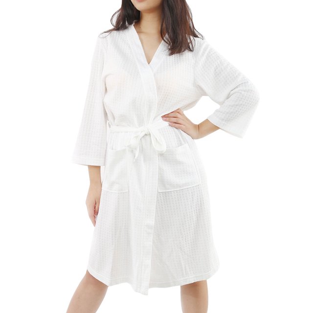 Femme 100% Polyester Léger Doux Chaud Kimono Short Robe M Blanc