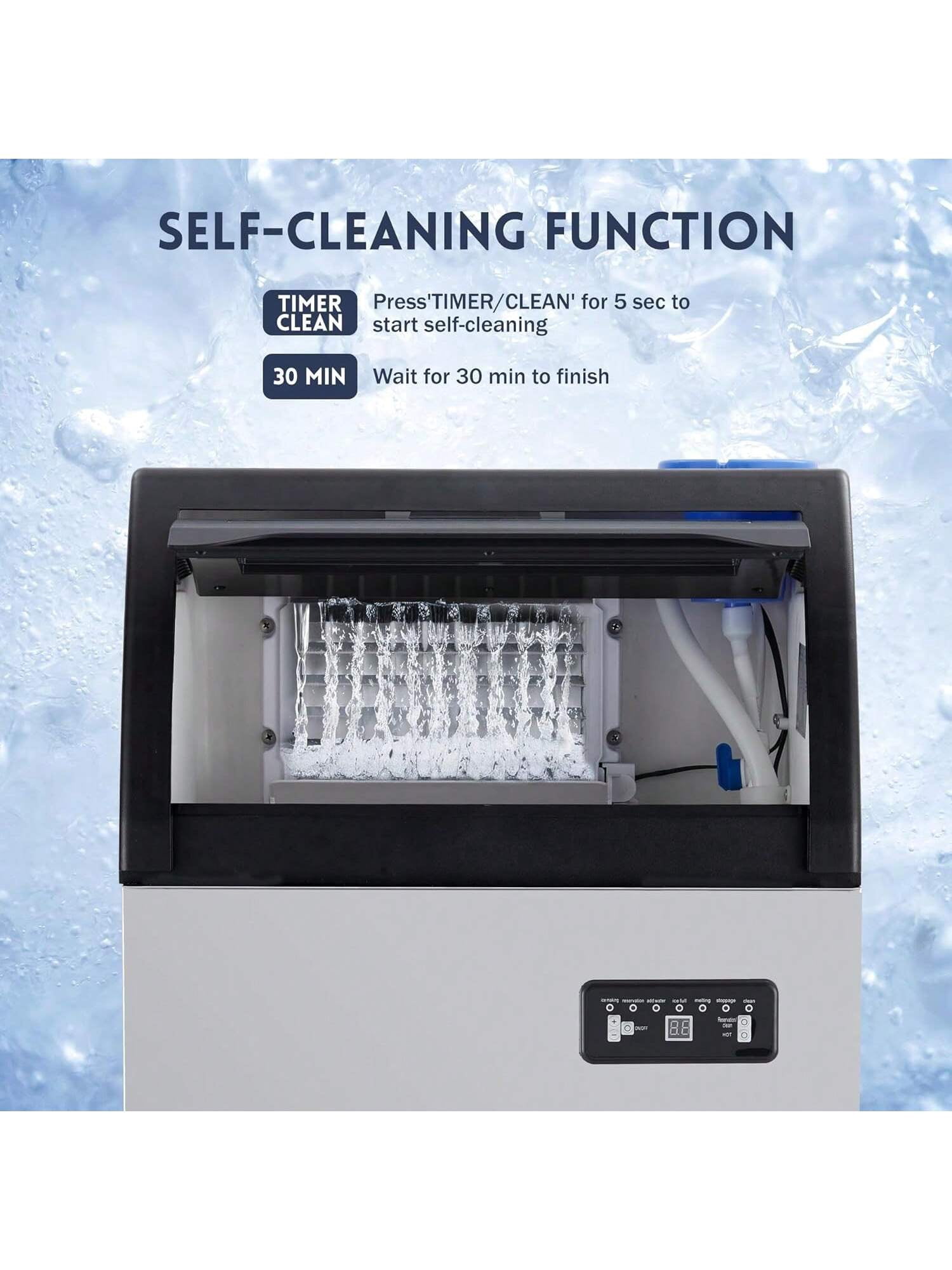 EastVita IdealHouse Commercial Ice Maker Machine. 120lbs/24H Stainless Steel Under Counter Ice Machine. Self Cleaning. 33 Lbs Basket For Home Office Restaurant Bar. Water Filter. Scoops. Drain Pipe