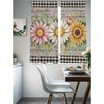 thumbnail image 5 of Vintage Daisy Floral Sheer Curtains 72 Inches Long 2 Panels Set, Window Curtains for Living Room/Bedroom, Spring Flowers Botanical Leaves Checkered Wooden Light Filter Rod Pocket Curtain 52''x72''x2, 5 of 8