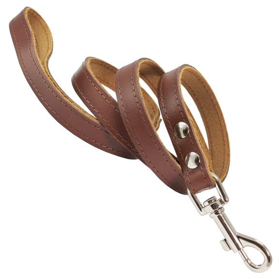 Dogs My Love Classic 4' Genuine Leather Dog Leash, Brown