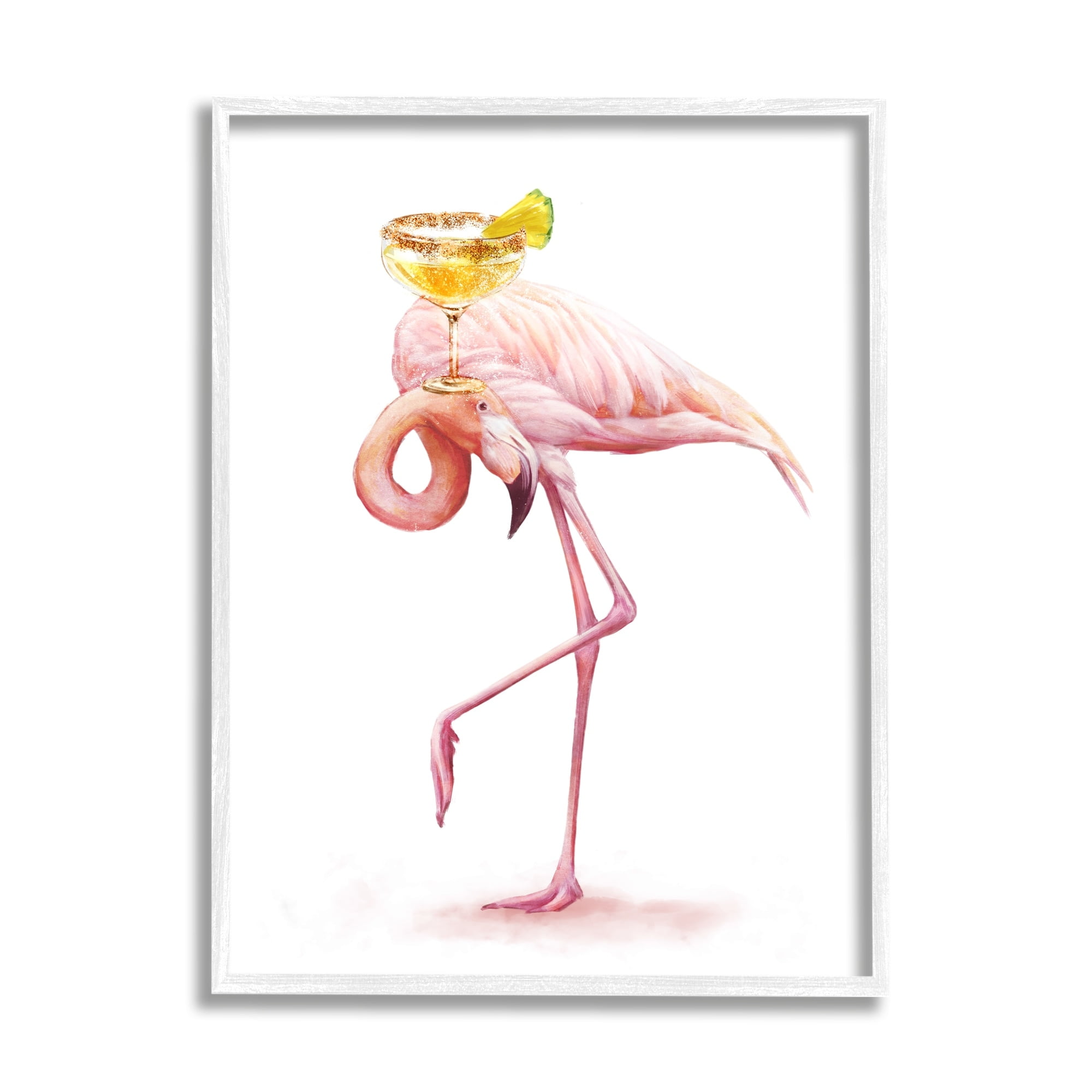 Stupell Industries Pink Flamingo Yellow Tropical Pineapple Cocktail Martini Glass, 11 x 14, Design by Ziwei Li