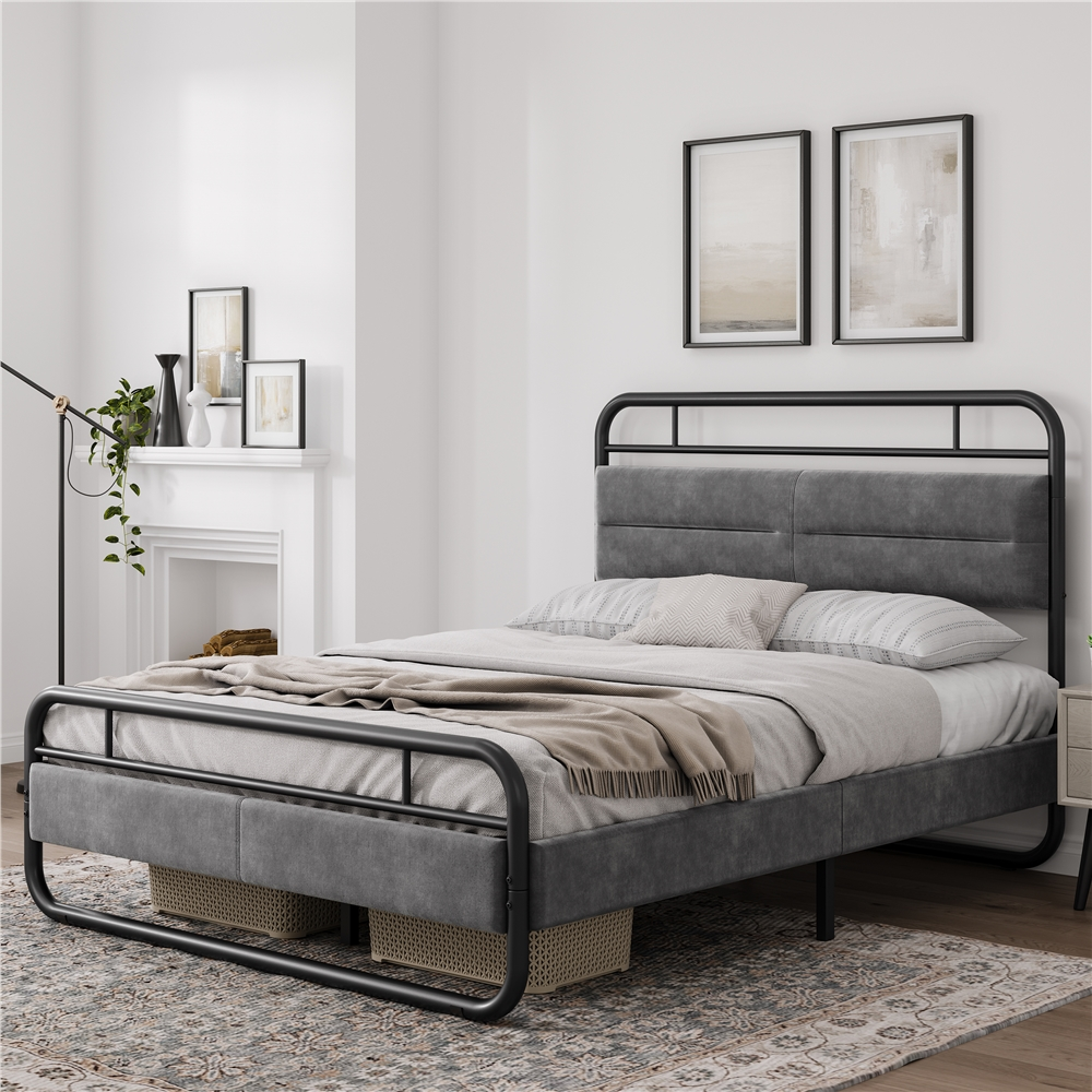 Yaheetech Contemporary Velvet Upholstered Bed with Rounded-Edged Headboard,Queen Size, Dark Gray - image 2 of 9