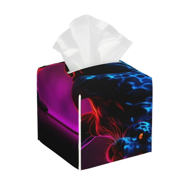Balery Futuristic Purple Panther A、 Porta Pañuelos de Cuero con Estampado – Funda Moderna Cuadrada para Caja de Pañuelos, Dispensador 5x5x5''
